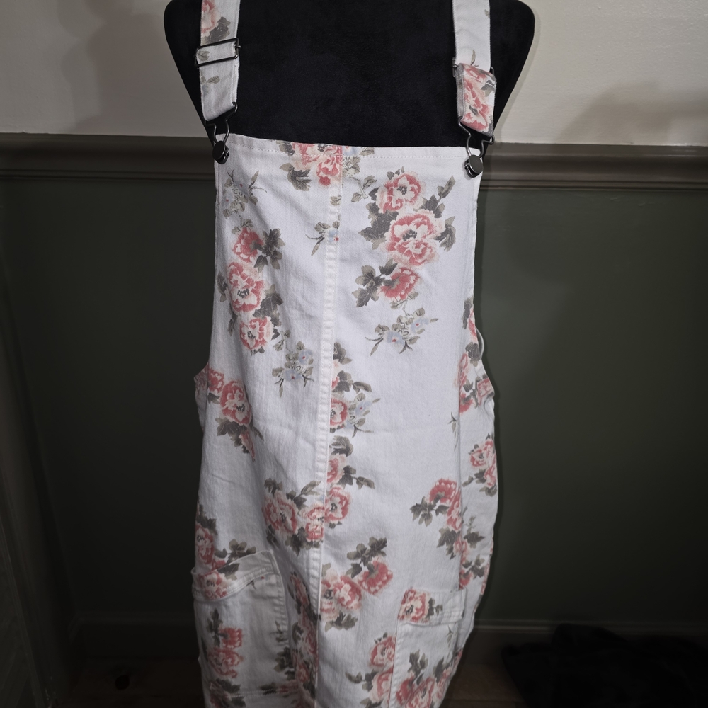 No Boundaries White Overall Dress with Pink Floral Print